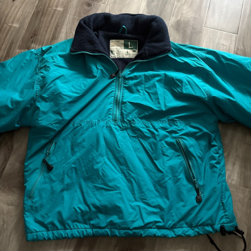 Vintage WearGuard Pullover Anorak‎ Jacket Teal Blue Fleece Lined Men's Large 90s
